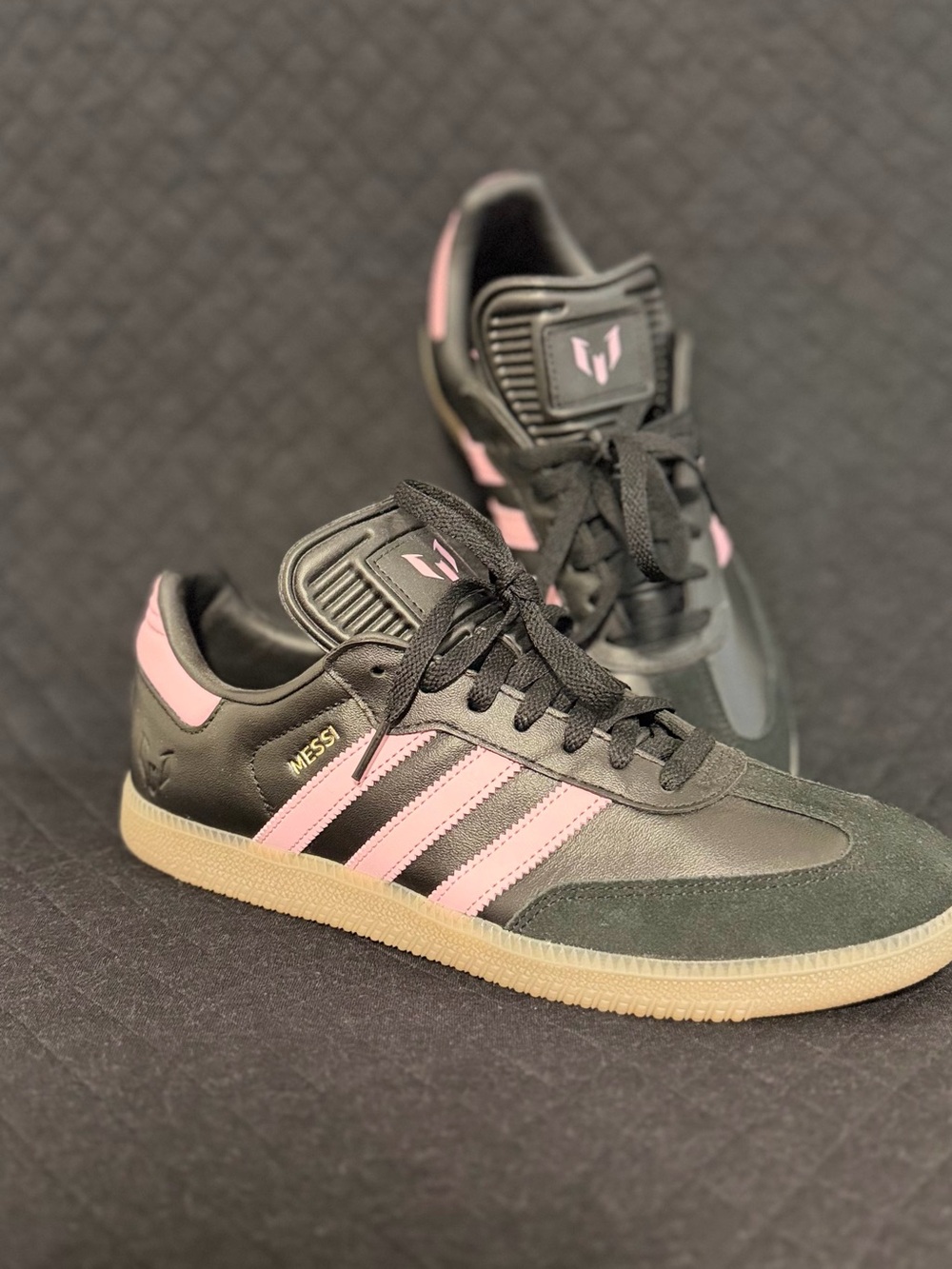 adidas MESSI Samba in Black with Pink Stripes
